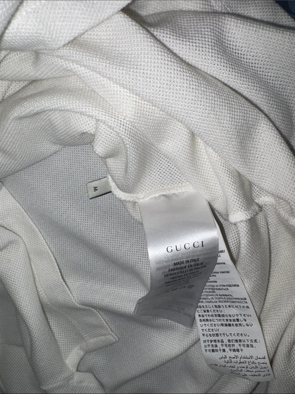 Gucci White Long Sleeve Polo with Green and Red Stripe Accents and Navy Collar